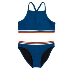 Zella Girl (Nordstrom Brand) Pop Trim Two-Piece 'Blue Poseidon' Swimsuit